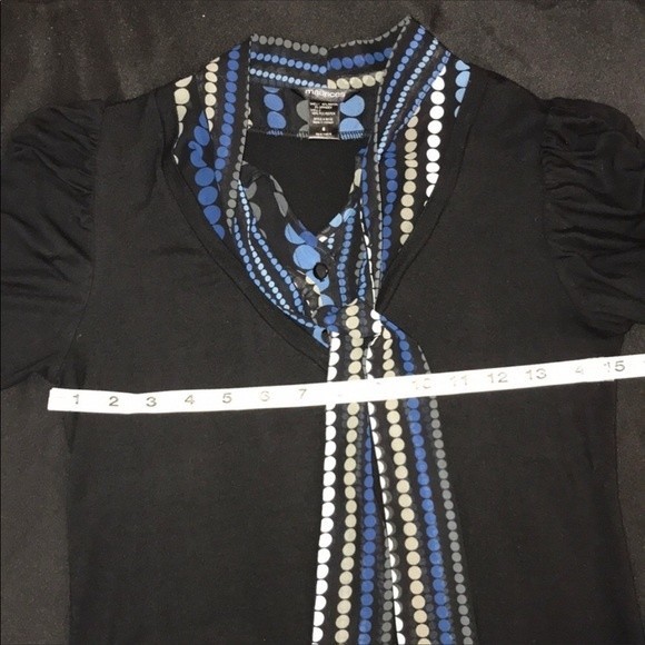 Maurices Top Black Polka Dot Layered Tie Neck with blue Gray white size S - Picture 6 of 8